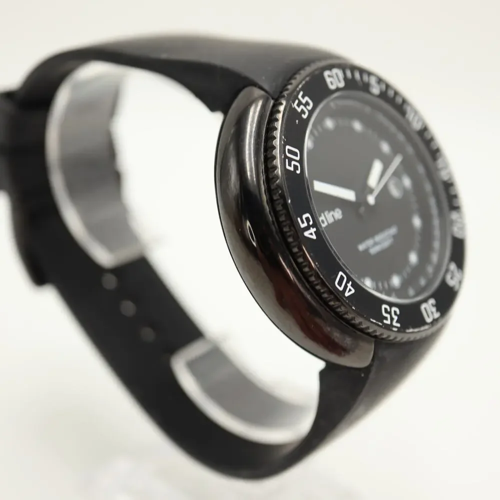 Red Line Compressor Round Dive 50mm Watch 100 Meters Black Silicone New Battery